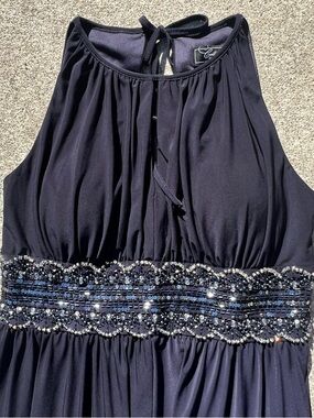 Dressbarn Navy Halter Tie Dress with Beaded Accent